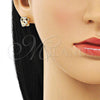 Oro Laminado Stud Earring, Gold Filled Style Love Knot Design, with White Micro Pave, Polished, Golden Finish, 02.342.0230