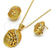 Oro Laminado Earring and Pendant Adult Set, Gold Filled Style with White Crystal, Polished, Golden Finish, 10.160.0115