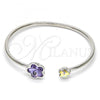 Rhodium Plated Individual Bangle, Flower Design, with Tanzanite and Aurore Boreale Swarovski Crystals, Polished, Rhodium Finish, 07.239.0011.6 (02 MM Thickness, One size fits all)
