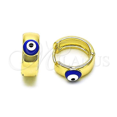 Oro Laminado Huggie Hoop, Gold Filled Style Evil Eye Design, Blue Enamel Finish, Golden Finish, 02.213.0537.1.15