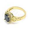 Oro Laminado Multi Stone Ring, Gold Filled Style Heart Design, with Black and White Cubic Zirconia, Polished, Golden Finish, 01.210.0122.1.09