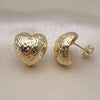 Oro Laminado Stud Earring, Gold Filled Style Heart Design, Diamond Cutting Finish, Golden Finish, 02.163.0324