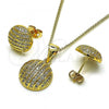 Oro Laminado Earring and Pendant Adult Set, Gold Filled Style Ball Design, with White Micro Pave, Polished, Golden Finish, 10.342.0085