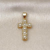 Oro Laminado Religious Pendant, Gold Filled Style Cross Design, with White Micro Pave, Polished, Golden Finish, 05.342.0087