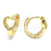 Oro Laminado Huggie Hoop, Gold Filled Style Heart Design, with White Micro Pave, Polished, Golden Finish, 02.168.0010
