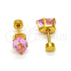 Stainless Steel Stud Earring, Teardrop Design, with Pink Cubic Zirconia, Polished, Golden Finish, 02.271.0023.4