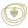 Oro Laminado Pendant Necklace, Gold Filled Style Heart and Flower Design, Polished, Golden Finish, 04.117.0014.20