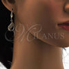 Oro Laminado Dangle Earring, Gold Filled Style Teardrop Design, with White Micro Pave, Polished, Golden Finish, 02.59.0112