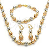 Oro Laminado Necklace, Bracelet and Earring, Gold Filled Style Ball Design, Matte Finish, Tricolor, 06.170.0004