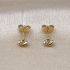 Oro Laminado Stud Earring, Gold Filled Style Hat Design, with White Cubic Zirconia, Polished, Golden Finish, 02.60.0165