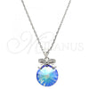 Rhodium Plated Pendant Necklace, Bow Design, with Chrysolite Opal Swarovski Crystals and White Micro Pave, Polished, Rhodium Finish, 04.239.0016.1.16