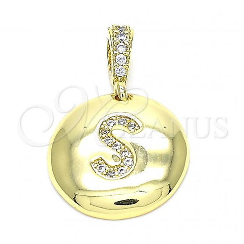 Oro Laminado Fancy Pendant, Gold Filled Style Initials Design, with White Cubic Zirconia, Polished, Golden Finish, 05.341.0019