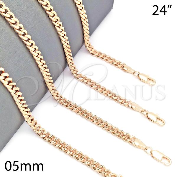 Oro Laminado Basic Necklace, Gold Filled Style Miami Cuban Design, Diamond Cutting Finish, Golden Finish, 04.63.1358.24