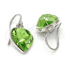 Rhodium Plated Dangle Earring, Heart Design, with Peridot Swarovski Crystals, Polished, Rhodium Finish, 02.239.0003.6
