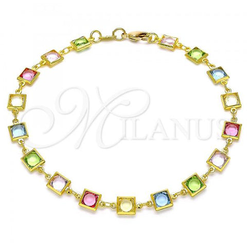 Oro Laminado Fancy Anklet, Gold Filled Style with Multicolor Cubic Zirconia, Polished, Golden Finish, 03.386.0005.10