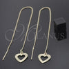 Oro Laminado Threader Earring, Gold Filled Style Heart Design, Diamond Cutting Finish, Golden Finish, 02.63.1623