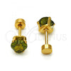 Stainless Steel Stud Earring, Heart Design, with Dark Peridot Cubic Zirconia, Polished, Golden Finish, 02.271.0009.10