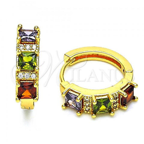 Oro Laminado Huggie Hoop, Gold Filled Style with Multicolor Cubic Zirconia, Polished, Golden Finish, 02.210.0723.3.15