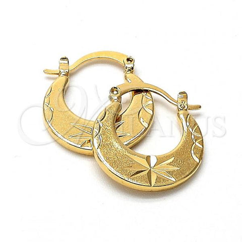 Oro Laminado Small Hoop, Gold Filled Style Filigree Design, Diamond Cutting Finish, Golden Finish, 02.63.0479
