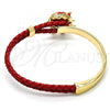 Oro Laminado Individual Bangle, Gold Filled Style Elephant Design, with White Crystal, Red Enamel Finish, Golden Finish, 07.179.0001.2 (06 MM Thickness, One size fits all)