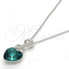 Rhodium Plated Pendant Necklace, Heart Design, with Blue Zircon and Aurore Boreale Swarovski Crystals, Polished, Rhodium Finish, 04.239.0044.8.18