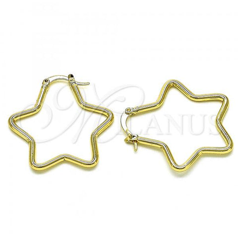 Oro Laminado Medium Hoop, Gold Filled Style Star Design, Polished, Golden Finish, 02.213.0436.30