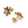 Oro Laminado Stud Earring, Gold Filled Style Flower Design, with Garnet and White Cubic Zirconia, Polished, Golden Finish, 02.346.0014