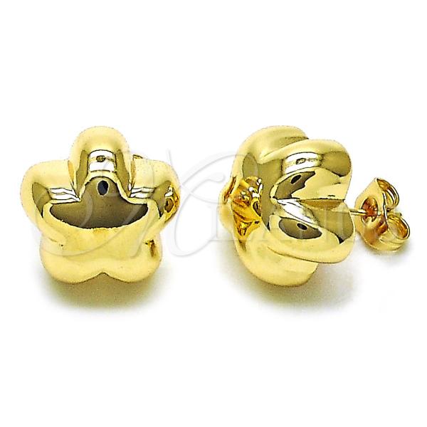 Oro Laminado Stud Earring, Gold Filled Style Flower Design, Polished, Golden Finish, 02.202.0010