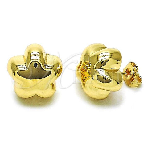 Oro Laminado Stud Earring, Gold Filled Style Flower Design, Polished, Golden Finish, 02.202.0010