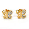 Oro Laminado Stud Earring, Gold Filled Style Butterfly Design, with White Micro Pave, Polished, Golden Finish, 02.260.0014