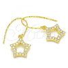 Sterling Silver Dangle Earring, Star Design, with White Cubic Zirconia, Polished, Golden Finish, 02.366.0017.1