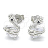 Sterling Silver Stud Earring, Swan Design, with Black and White Cubic Zirconia, Polished, Rhodium Finish, 02.336.0058