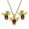 Oro Laminado Earring and Pendant Adult Set, Gold Filled Style Bee Design, with Garnet Crystal, Polished, Golden Finish, 10.379.0003.1