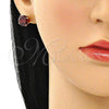 Oro Laminado Stud Earring, Gold Filled Style with Garnet Cubic Zirconia, Polished, Golden Finish, 5.128.021.3