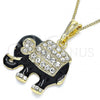 Oro Laminado Pendant Necklace, Gold Filled Style Elephant Design, with White and Black Crystal, Black Enamel Finish, Golden Finish, 04.380.0026.4.20