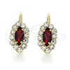 Oro Laminado Leverback Earring, Gold Filled Style Leaf Design, with Garnet and White Cubic Zirconia, Polished, Golden Finish, 02.122.0082.2