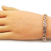 Oro Laminado Tennis Bracelet, Gold Filled Style Heart Design, with Pink Cubic Zirconia, Polished, Golden Finish, 03.284.0058.07