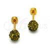 Stainless Steel Stud Earring, Ball Design, with Dark Peridot Crystal, Polished, Golden Finish, 02.271.0010.5