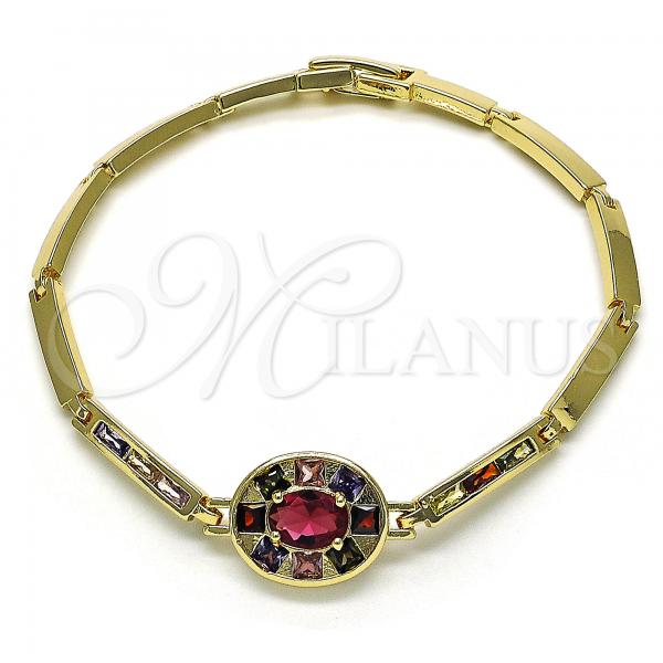 Oro Laminado Fancy Bracelet, Gold Filled Style with Multicolor Cubic Zirconia, Polished, Golden Finish, 03.283.0238.07