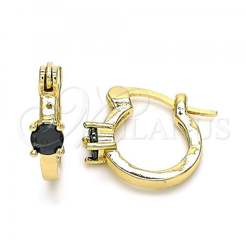 Oro Laminado Small Hoop, Gold Filled Style with Black Cubic Zirconia, Polished, Golden Finish, 02.210.0499.5.12