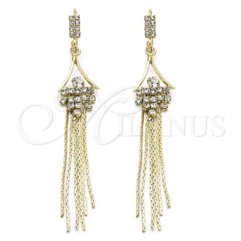 Oro Laminado Long Earring, Gold Filled Style with White Crystal, Polished, Golden Finish, 80.01