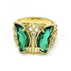 Oro Laminado Multi Stone Ring, Gold Filled Style Butterfly Design, with Green and White Cubic Zirconia, Polished, Golden Finish, 01.380.0031.2.08