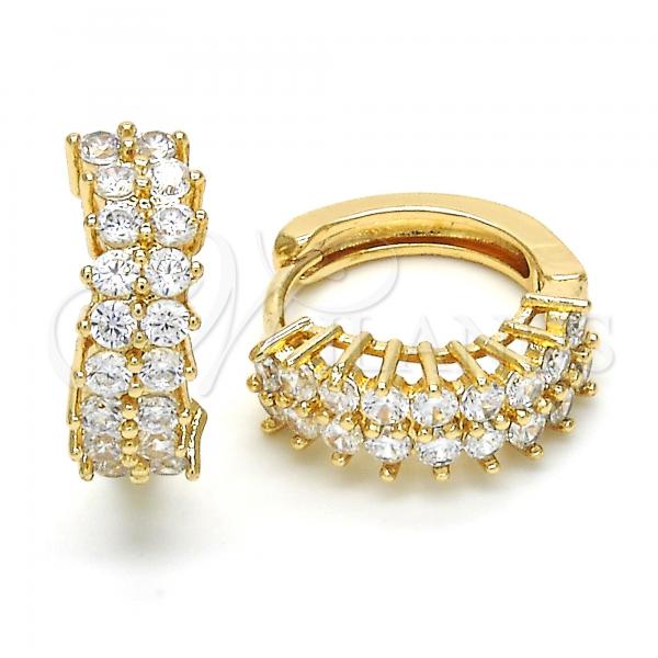 Oro Laminado Huggie Hoop, Gold Filled Style with White Cubic Zirconia, Polished, Golden Finish, 02.316.0024.15