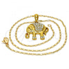 Oro Laminado Pendant Necklace, Gold Filled Style Elephant Design, with White Crystal, Polished, Golden Finish, 04.118.0116.18