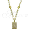 Oro Laminado Pendant Necklace, Gold Filled Style Guadalupe and Ball Design, with Ivory Pearl, Diamond Cutting Finish, Golden Finish, 04.213.0350.24