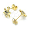 Oro Laminado Stud Earring, Gold Filled Style Turtle Design, with Sapphire Blue and White Micro Pave, Polished, Golden Finish, 02.156.0436.1