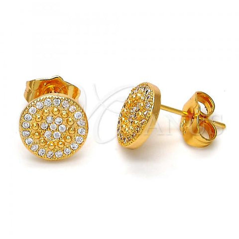 Oro Laminado Stud Earring, Gold Filled Style with White Micro Pave, Polished, Golden Finish, 02.282.0007
