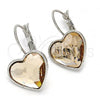 Rhodium Plated Leverback Earring, Heart Design, with Light Peach Swarovski Crystals, Polished, Rhodium Finish, 02.239.0013.2
