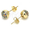 Oro Laminado Stud Earring, Gold Filled Style with Multicolor Micro Pave, Polished, Golden Finish, 02.156.0424.1