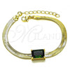 Oro Laminado Fancy Bracelet, Gold Filled Style Rat Tail Design, with Green Cubic Zirconia, Polished, Golden Finish, 03.341.0191.1.07